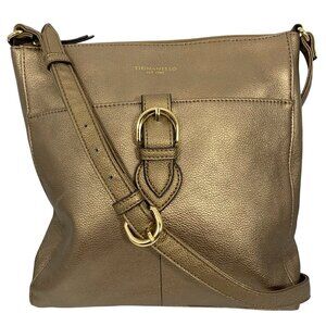 TIGNANELLO Metallic Gold/Bronze Leather Buckle Strap Shoulder Crossbody Bag EUC